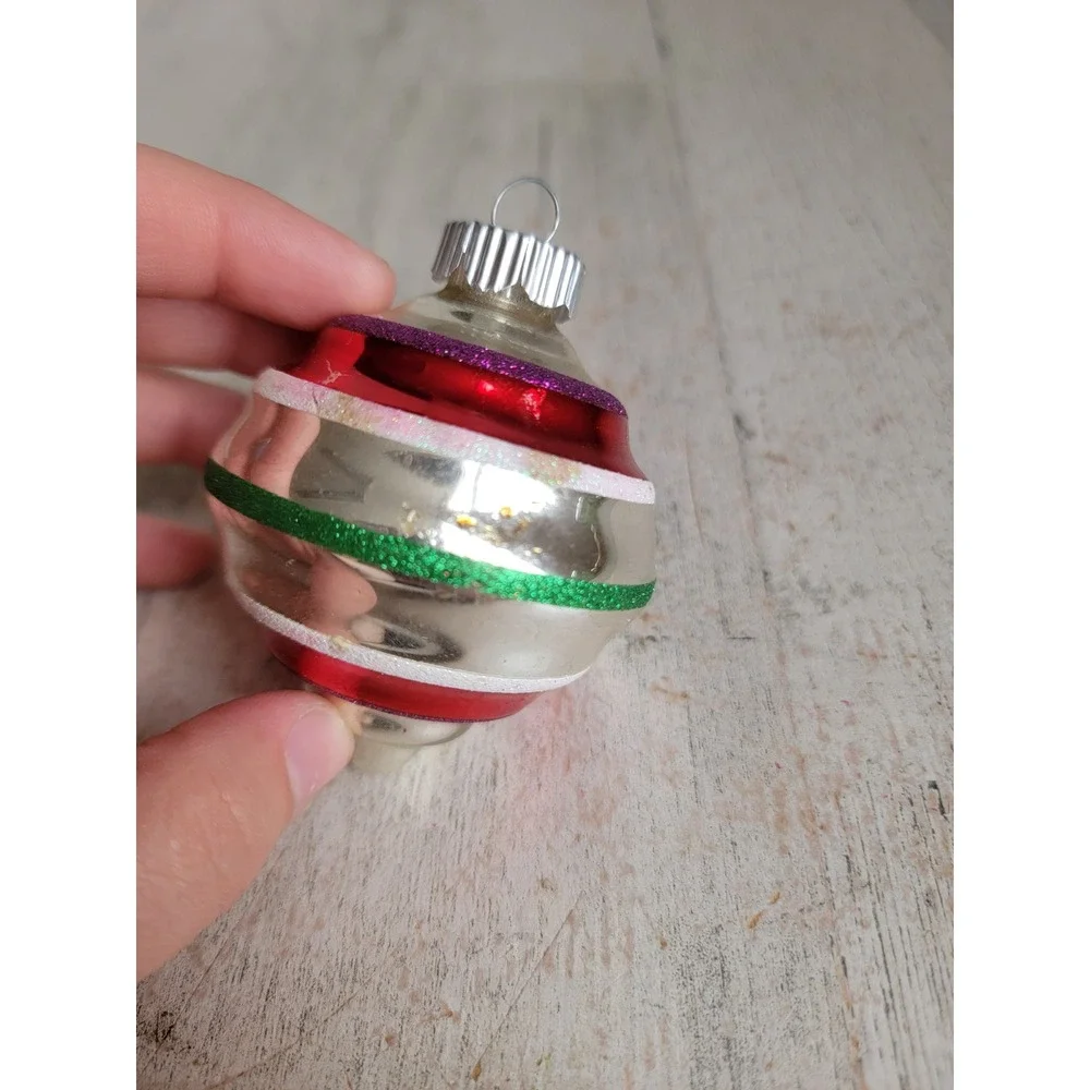 Shiny Bright vintage glass abstract stripe ornament Xmas unique home